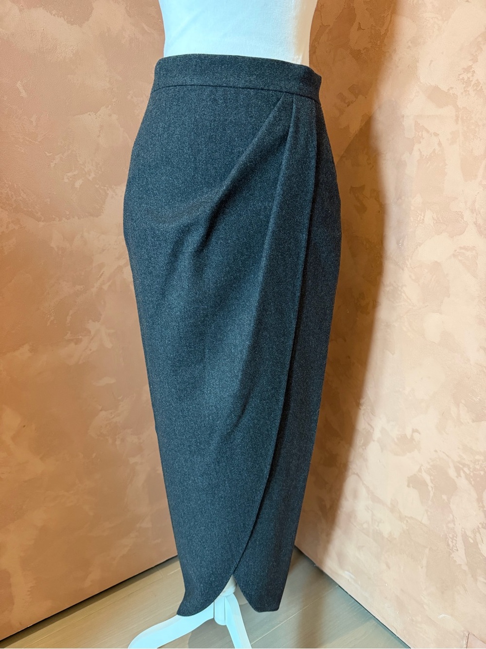 Max Mara Aprile Wool Wrap Maxi Skirt Charcoal Grey.